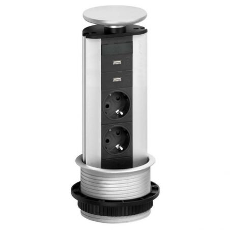 Borne multiprise escamotable 2 prises + 2 USB