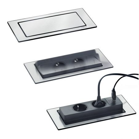 Bloc prises rotatif Noir brillant 2 prises + 1 USB