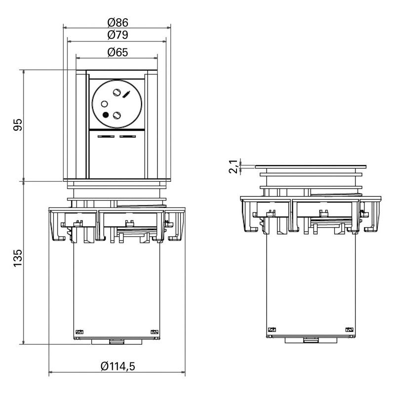 Bloc prises escamotable Elevator 1 prise + 2 USB