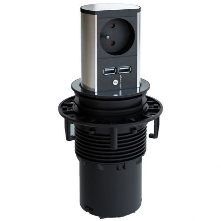 Bloc prises escamotable Elevator 1 prise + 2 USB