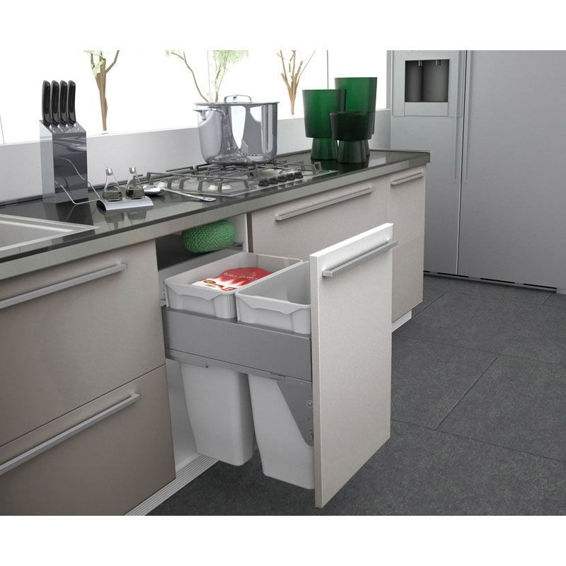 Poubelle coulissante suspendue 70L 2 bacs