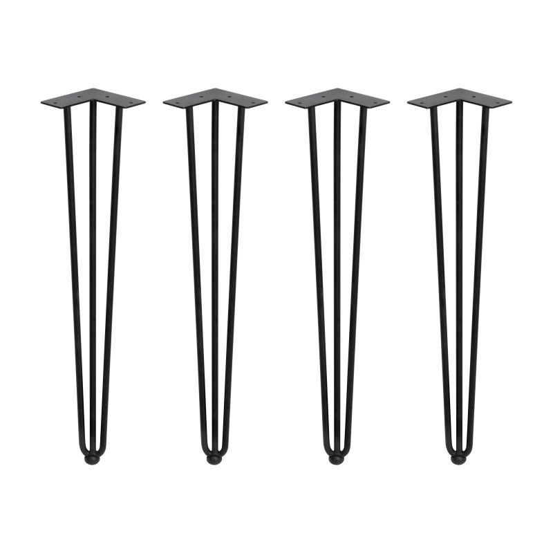 Lot de 4 pieds Hairpin 3 barres pour table, hauteur 710 mm, Noir