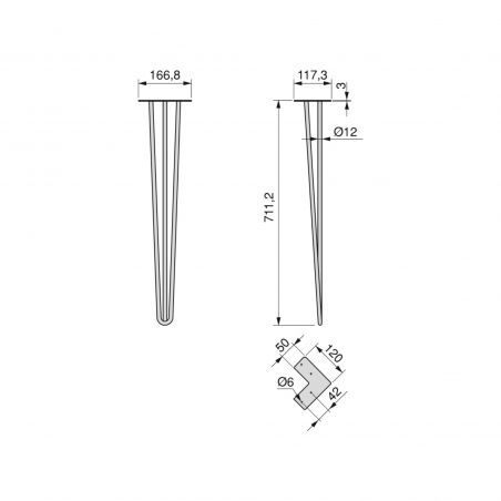Lot de 4 pieds Hairpin 3 barres pour table, hauteur 710 mm, Noir Lot de 4 pieds Hairpin 3 barres pour table, hauteur 710 mm, Noir