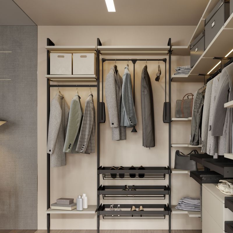 Kit cadre modulaire Zéro avec quincaillerie et 3 profils pour montage au sol et au mur avec niveleur rectangulaire, Noir