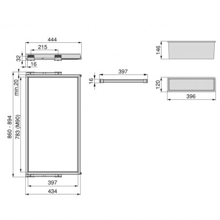 Kit porte pantalons 7 tringles sur coulisses avec 2 bacs de rangement pour caisson de 900 mm, Noir Kit porte pantalons 7 tringles sur coulisses avec 2 bacs de rangement pour caisson de 900 mm, Noir