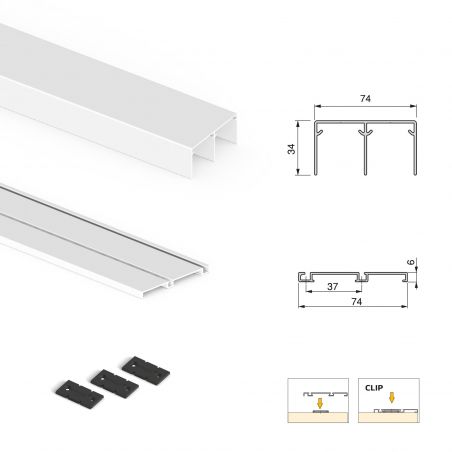 Kit pour Placard 2 portes coulissantes avec ouverture et fermeture amorties, panneaux épaisseur 16mm non inclus, Blanc Kit pour Placard 2 portes coulissantes avec ouverture et fermeture amorties, panneaux épaisseur 16mm non inclus, Blanc