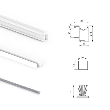 Kit pour Placard 2 portes coulissantes avec ouverture et fermeture amorties, panneaux épaisseur 16mm non inclus, Blanc Kit pour Placard 2 portes coulissantes avec ouverture et fermeture amorties, panneaux épaisseur 16mm non inclus, Blanc