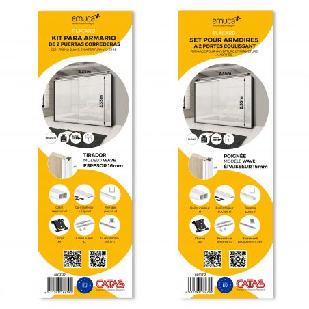 Kit pour Placard 2 portes coulissantes avec ouverture et fermeture amorties, panneaux épaisseur 16mm non inclus, Blanc Kit pour Placard 2 portes coulissantes avec ouverture et fermeture amorties, panneaux épaisseur 16mm non inclus, Blanc
