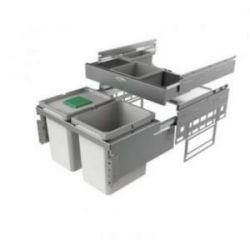 Cox® Base 360 K/600-2 avec Base-Board, Poubelle suspendue avec rangement H 460mm, 2 bacs avec couvercle bio, Gris clair