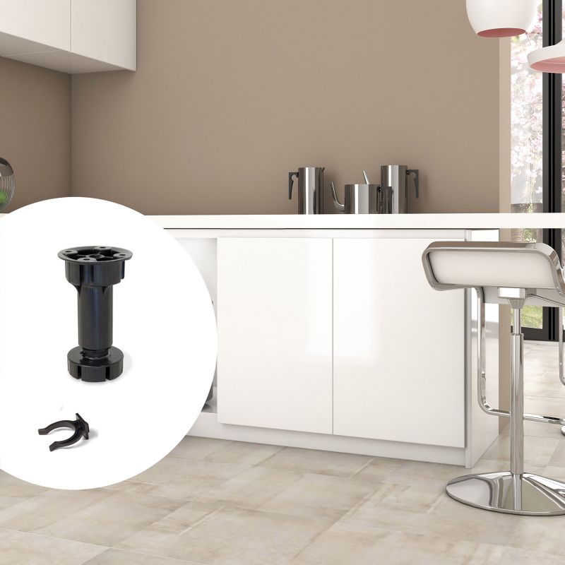 Lot de 40 pieds réglables avec base pré-assemblée pour meuble, hauteur 98 - 115 mm, Noir