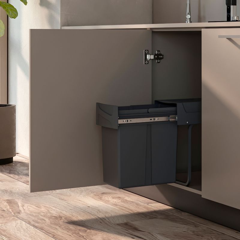 Poubelle de tri 20L, fixation au sol et extraction manuelle, Gris anthracite