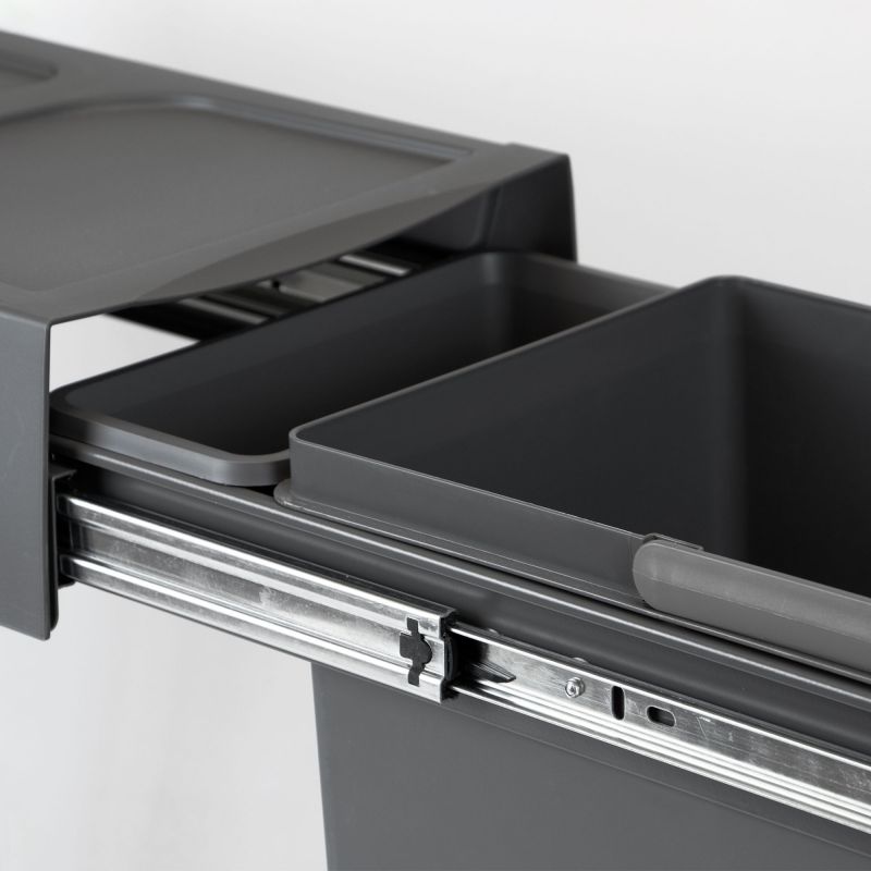 Poubelle de tri 20L, fixation au sol et extraction manuelle, Gris anthracite