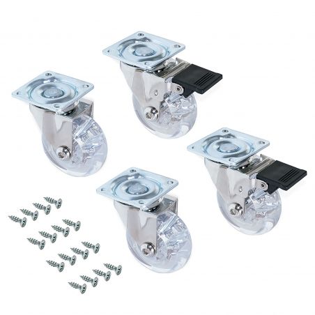 Lot de 4 Roulettes transparentes Slip avec platine de montage, Ø 75 mm Lot de 4 Roulettes transparentes Slip avec platine de montage, Ø 75 mm