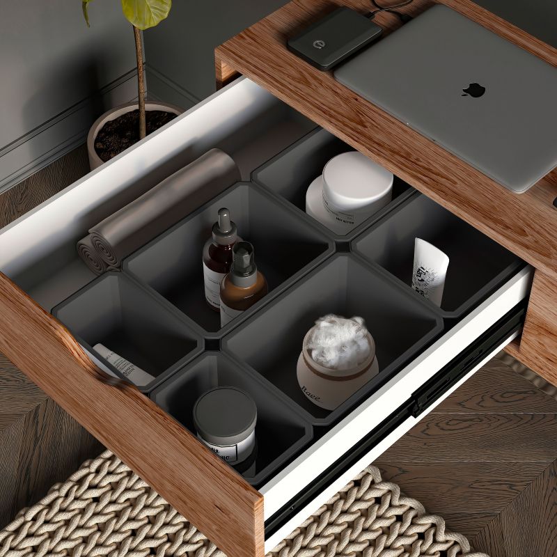 Kit de 4 bacs de rangement pour tiroirs de salle de bain, Gris anthracite