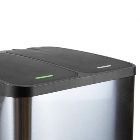 Bac de tri sélectif à 2 compartiments, ouverture du couvercle par pédale, 2 bacs de 15 litres, Acier inoxydable