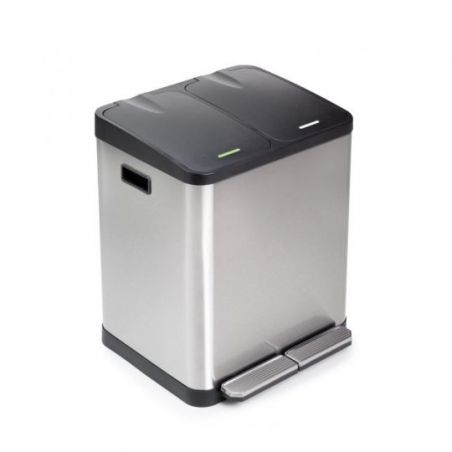 Bac de tri sélectif à 2 compartiments, ouverture du couvercle par pédale, 2 bacs de 15 litres, Acier inoxydable Bac de tri sélectif à 2 compartiments, ouverture du couvercle par pédale, 2 bacs de 15 litres, Acier inoxydable