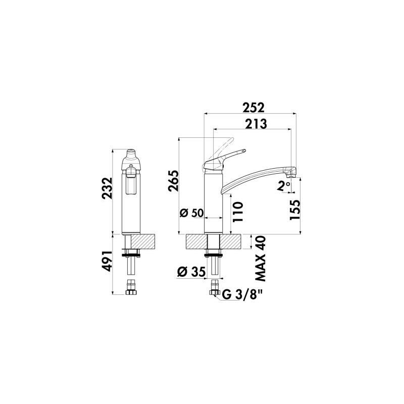 Lot Corno Piu PR3, Evier encastrable avec robinetterie Fuoco 1
