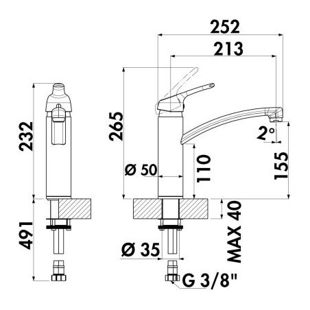Lot Corno Piu PR4, Evier encastrable avec robinetterie Fuoco 1 Lot Corno Piu PR4, Evier encastrable avec robinetterie Fuoco 1