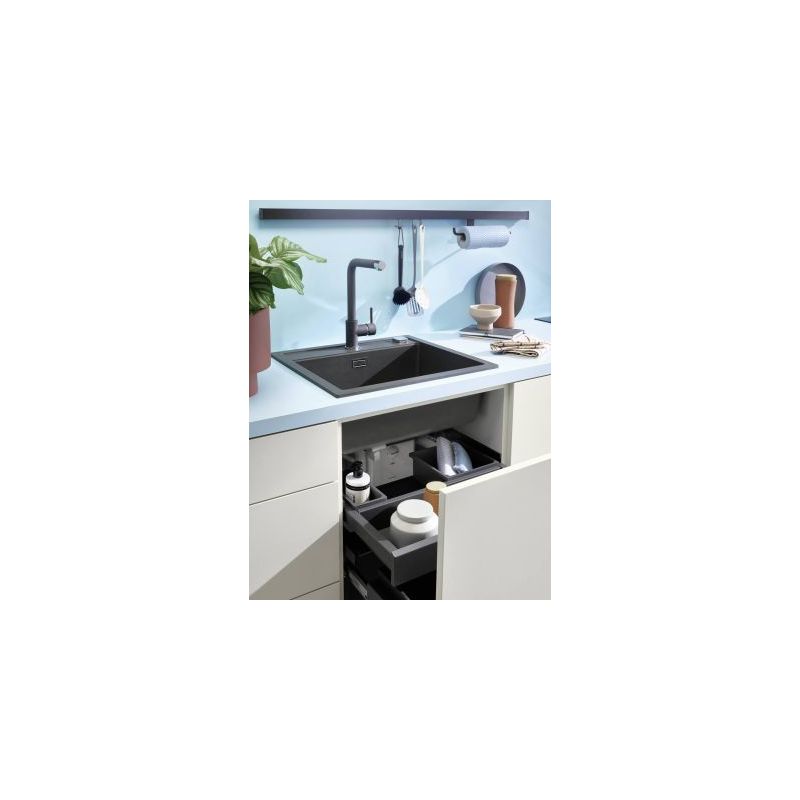 Lot Corto 780, Evier encastrable avec Robinetterie haute pression Gramix 1, Granite metallico