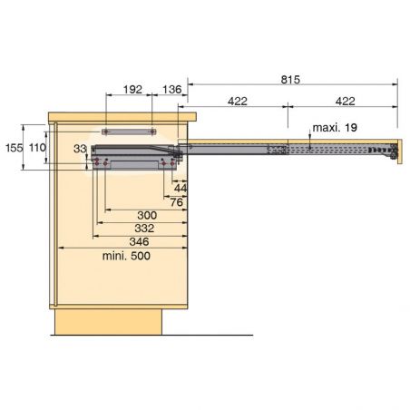 Ferrure de table extractible TopFlex pour caisson de 450mm à 900 mm, Argent Ferrure de table extractible TopFlex pour caisson de 450mm à 900 mm, Argent