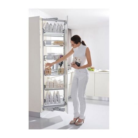 Armoire coulissante et pivotante 6 corbeilles pour caisson de 400mm, Chromé
