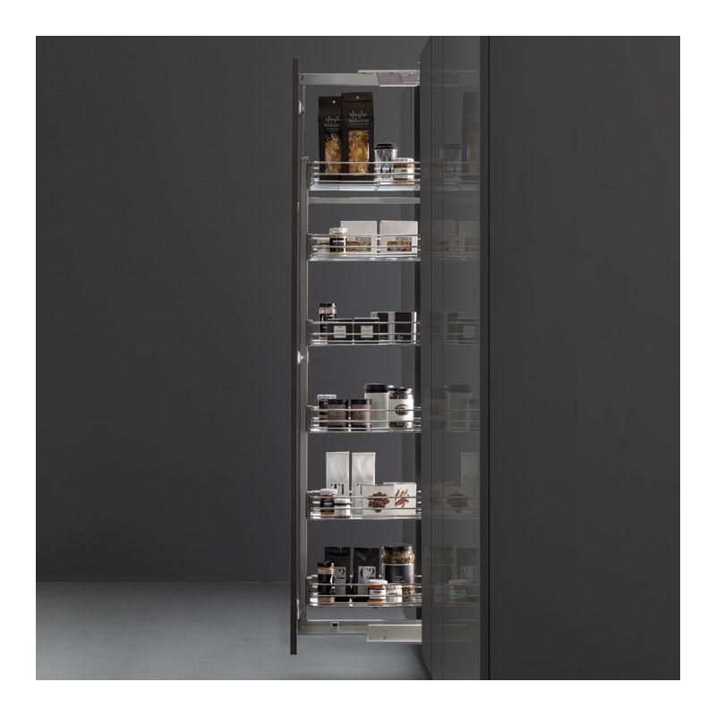 Armoire coulissante complète 6 corbeille pour caisson de 300mm, Fil rond chromé