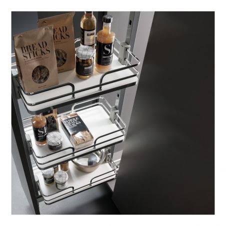 Armoire coulissante complète 6 corbeilles pour caisson de 300mm, Blanc/Fil plat chromé Armoire coulissante complète 6 corbeilles pour caisson de 300mm, Blanc/Fil plat chromé