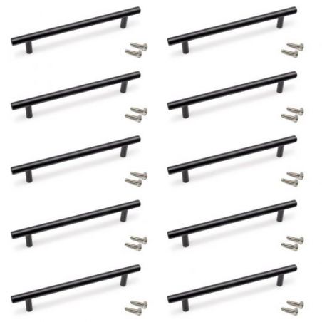 Lot de 10 poignées Orlando, L210mm, entraxe 160mm, Acier, Noir Lot de 10 poignées Orlando, L210mm, entraxe 160mm, Acier, Noir