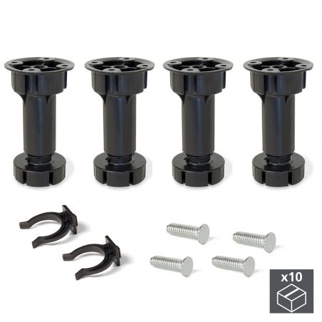Lot de 40 pieds réglables avec base pré-assemblée pour meuble, hauteur 118 - 135 mm, Noir Lot de 40 pieds réglables avec base pré-assemblée pour meuble, hauteur 118 - 135 mm, Noir