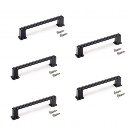Lot de 5 poignées Tanger, L147.5mm, entraxe 128mm, Zamak , Noir Lot de 5 poignées Tanger, L147.5mm, entraxe 128mm, Zamak , Noir