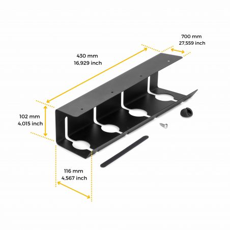 Lot de 2 Chemin de câbles sous bureau, Longueur 430 mm, Acier, Noir Lot de 2 Chemin de câbles sous bureau, Longueur 430 mm, Acier, Noir