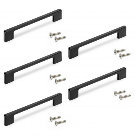 Lot de 5 poignées Montréal, L160mm, entraxe 128mm, Zamak, Noir Lot de 5 poignées Montréal, L160mm, entraxe 128mm, Zamak, Noir
