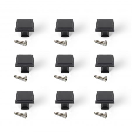 Lot de 10 boutons Ceuta, 31.5x31.5mm, Zamak, Noir
