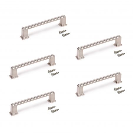 Lot de 5 poignées Tanger, L147.5mm, entraxe 128mm, Zamak, Nickel satiné Lot de 5 poignées Tanger, L147.5mm, entraxe 128mm, Zamak, Nickel satiné