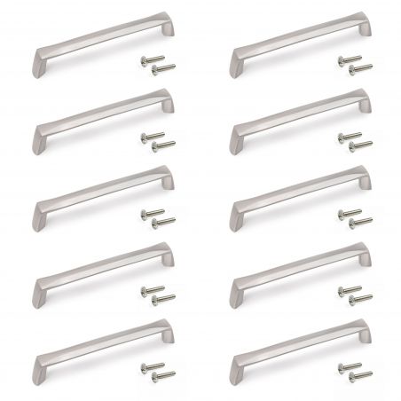 Lot de 10 poignées Canton, L142mm, entraxe 128mm, Zamak, Nickel satiné