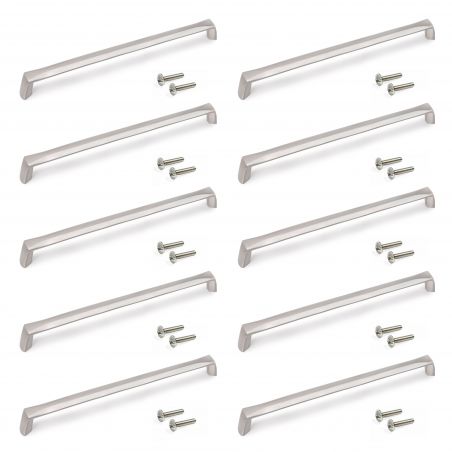 Lot de 10 poignées Canton, L206mm, entraxe 192mm, Zamak, Nickel satiné Lot de 10 poignées Canton, L206mm, entraxe 192mm, Zamak, Nickel satiné