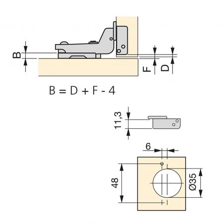 Lot de 20 charnières X91N pour montage rentrant, Hauteur 0, Nickelé Lot de 20 charnières X91N pour montage rentrant, Hauteur 0, Nickelé