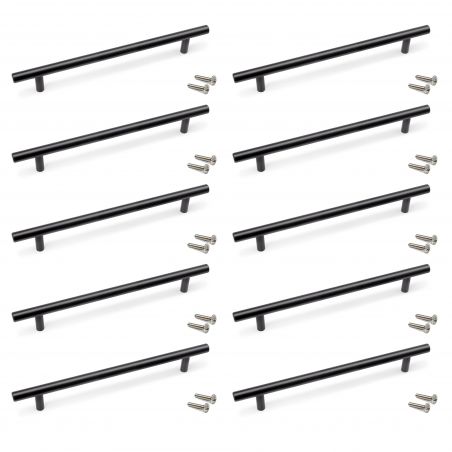 Lot de 10 poignées Orlando, L336mm, entraxe 256mm, Acier, Noir Lot de 10 poignées Orlando, L336mm, entraxe 256mm, Acier, Noir