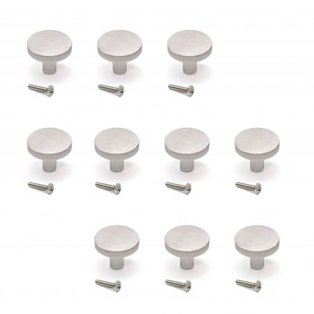 Lot de 10 boutons Uppsala, diamètre 30mm, Aluminium, Inox brossé Lot de 10 boutons Uppsala, diamètre 30mm, Aluminium, Inox brossé