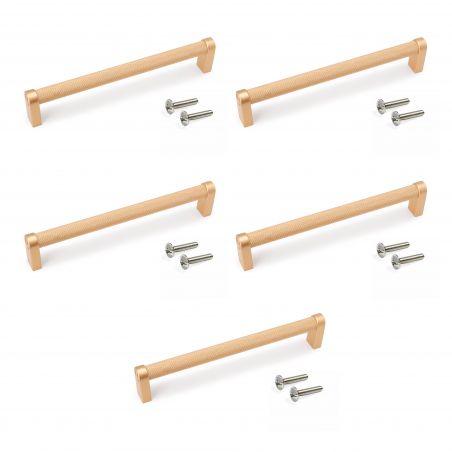 Lot de 5 poignées Bergen, L173mm, entraxe 160mm, Aluminium , Or Lot de 5 poignées Bergen, L173mm, entraxe 160mm, Aluminium , Or