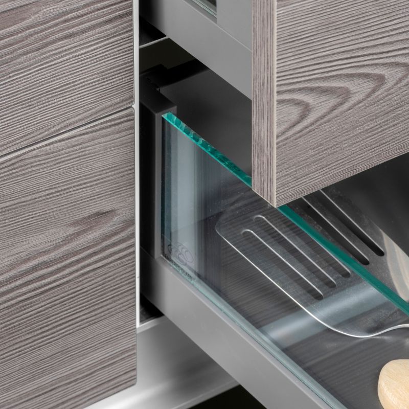 Tiroir Vertex 40 kg hauteur 131 mm avec côtés en verre, profondeur 500 mm, Gris anthracite