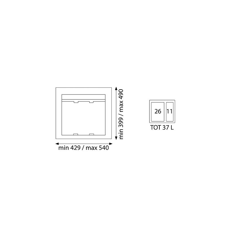 Poubelle sélective 37L pour caisson de 600 mm