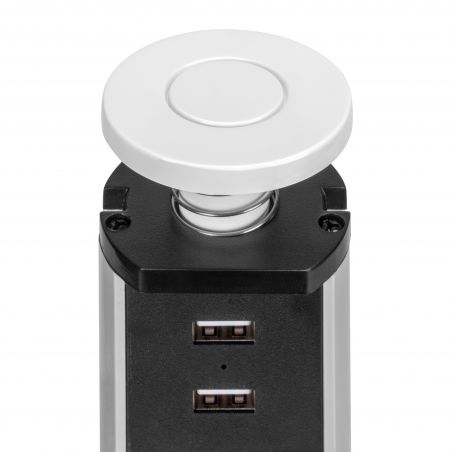 Multiconnecteur escamotable Vertikal Ø 60 mm, 3 prises + 2 USB, Blanc
