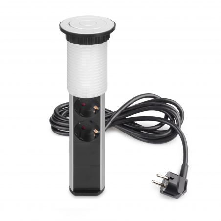 Multiconnecteur escamotable Vertikal Ø 60 mm, 3 prises + 2 USB, Blanc Multiconnecteur escamotable Vertikal Ø 60 mm, 3 prises + 2 USB, Blanc