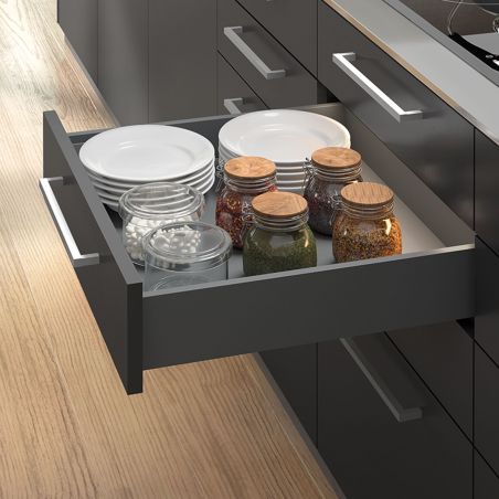 Tiroir Vertex 40 kg hauteur 178 mm, profondeur 500 mm avec panneaux inclus pour caisson de 450 mm, Anthracite Tiroir Vertex 40 kg hauteur 178 mm, profondeur 500 mm avec panneaux inclus pour caisson de 450 mm, Anthracite