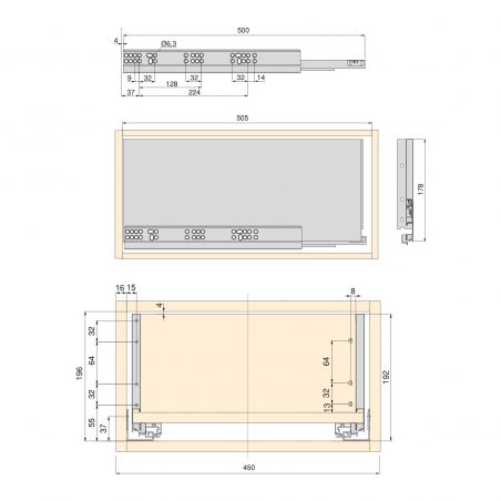 Tiroir Vertex 40 kg hauteur 178 mm, profondeur 500 mm avec panneaux inclus pour caisson de 450 mm, Anthracite Tiroir Vertex 40 kg hauteur 178 mm, profondeur 500 mm avec panneaux inclus pour caisson de 450 mm, Anthracite