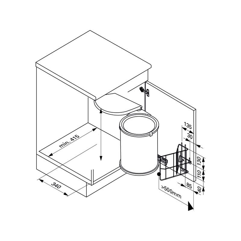 Poubelle pivotante à ouverture automatique 30L