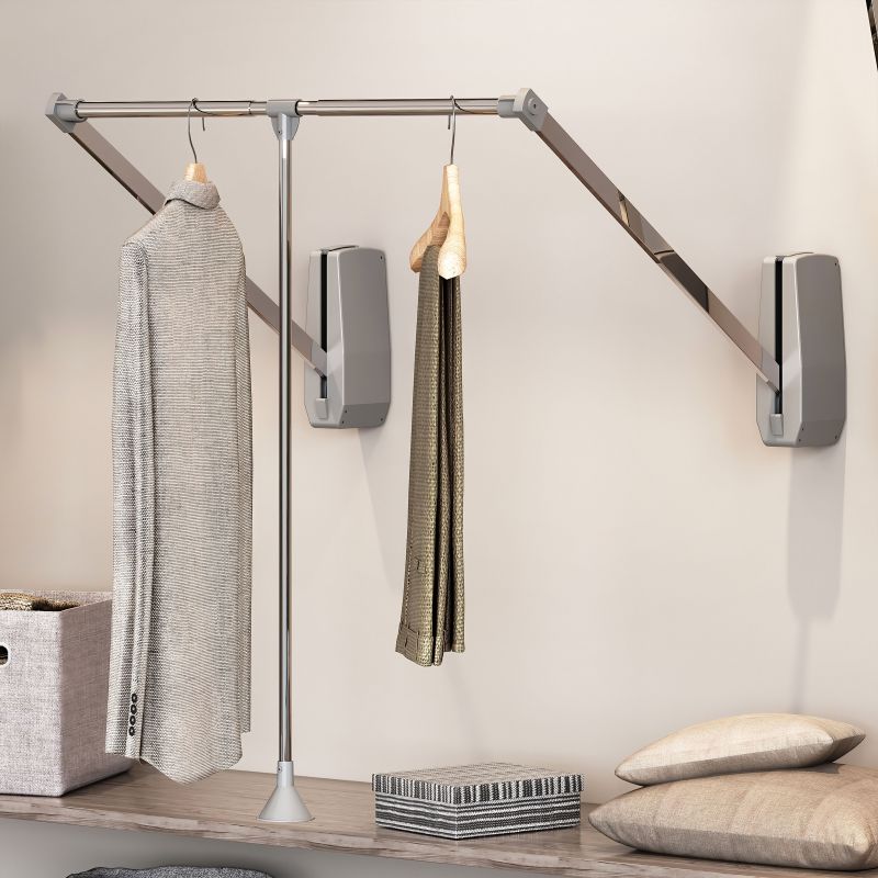 Penderie rabattable Hang à fixation murale de largeur 600 à 830 mm, Chromé