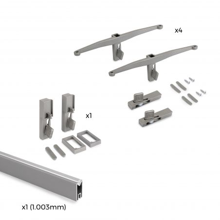 Kit de fixation Zéro pour 4 étagères bois et 1 tringle de suspension de 1m, Gris Kit de fixation Zéro pour 4 étagères bois et 1 tringle de suspension de 1m, Gris