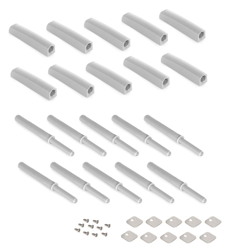 Lot de 10 loqueteaux à visser avec réglage Push Lite, longueur 80mm, Fermeture Magnétique, Gris